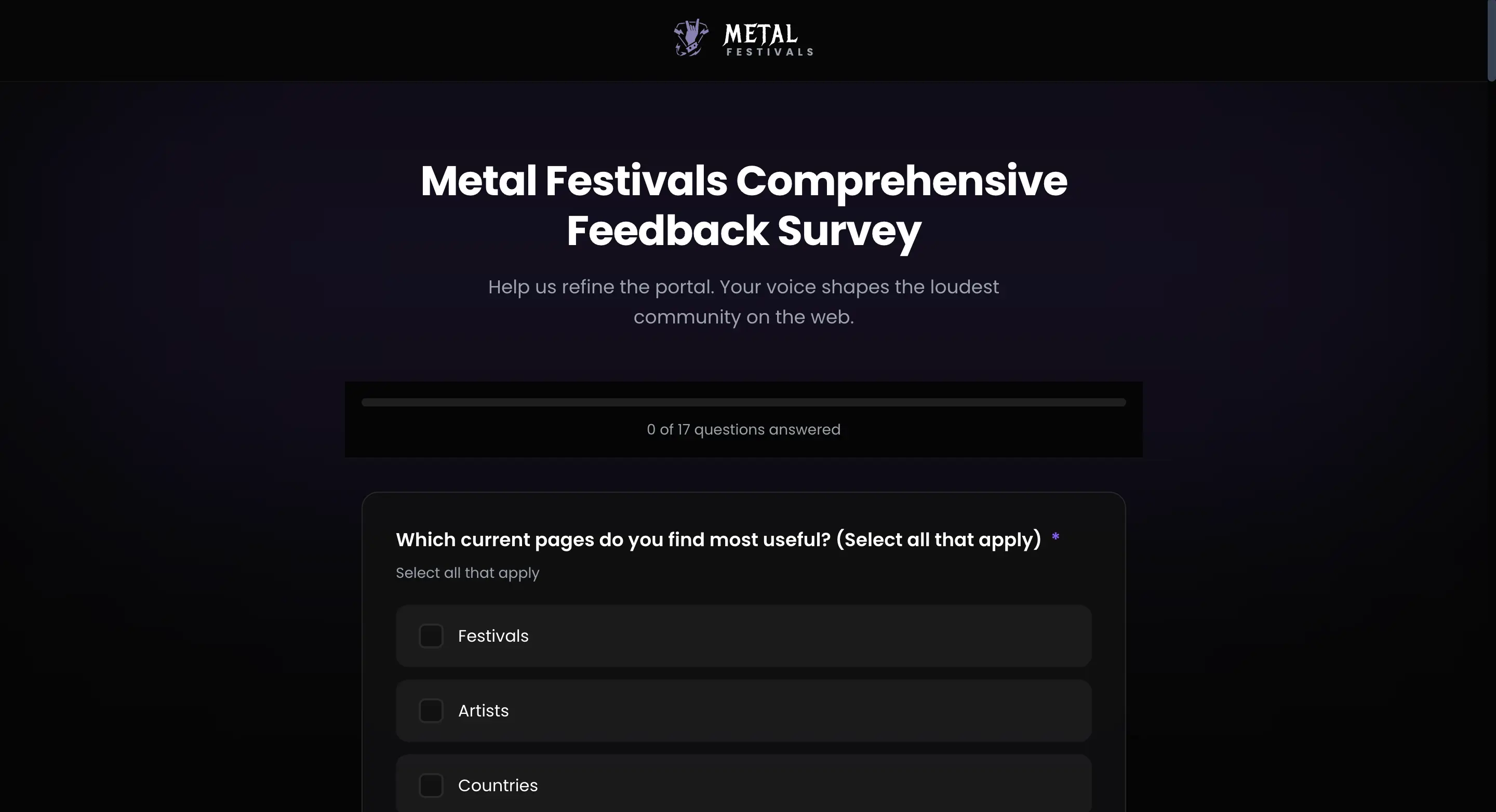 Survey Metal Festivals